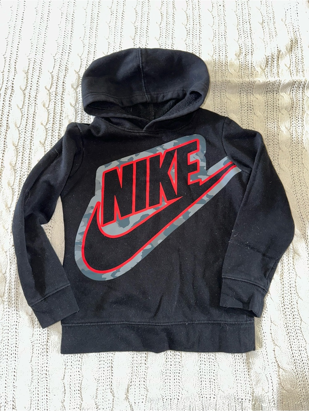 Nike Black Kids Hoodie with Red and Gray Logo
